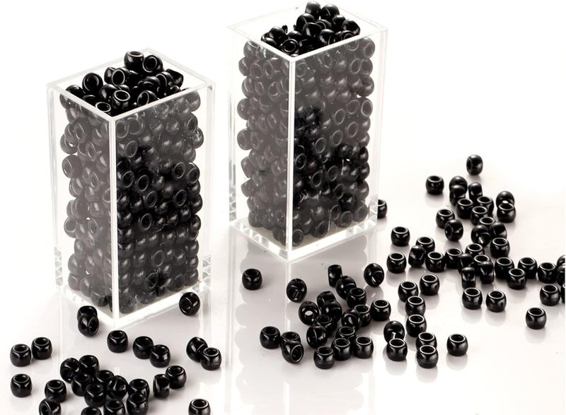 FINEWEN Black Pony Beads(1200Pcs 6x9mm) Hair Beads,Pony Beads Bulk,Beads for Bracelets Making,Beads for Hair Braids (Black) - Image 2
